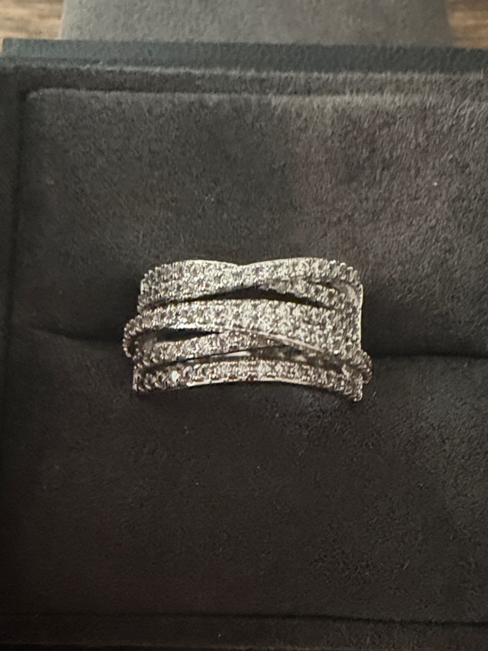 Silver Multi-Row Pavé Crystal Women's Ring - Elegant Silver Band